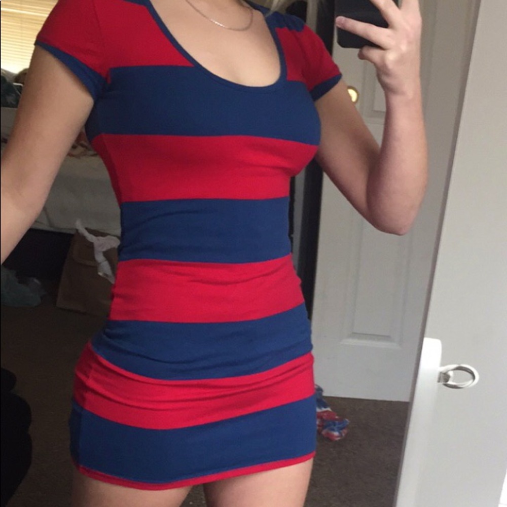 Fitted Red and Navy Blue dress